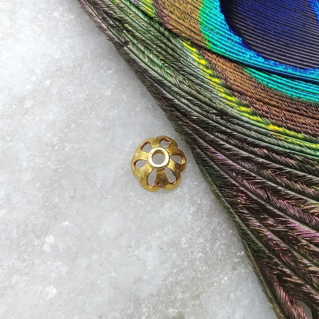 18KT Yellow Gold-Plated Flower Bead Cap 4x7mm