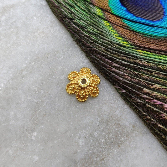 18KT Gold Fancy Floral Bead Cap Spacer Finding for Elegant Jewelry Designs