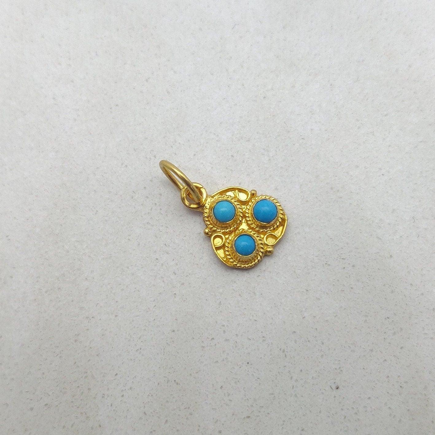 18k Solid Yellow Gold Charm Pendant with Stone 10mm - Sar Gems