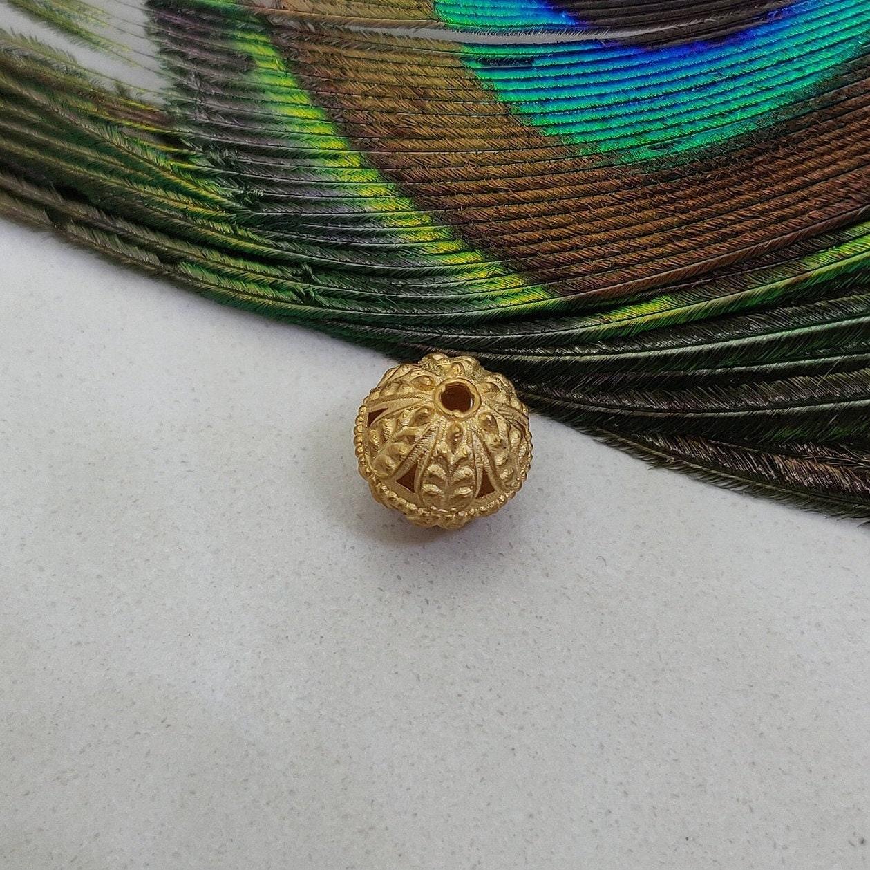 18 Carat Solid Yellow Gold Round Ornate Focal Gold Spacer Bead Components-10 mm