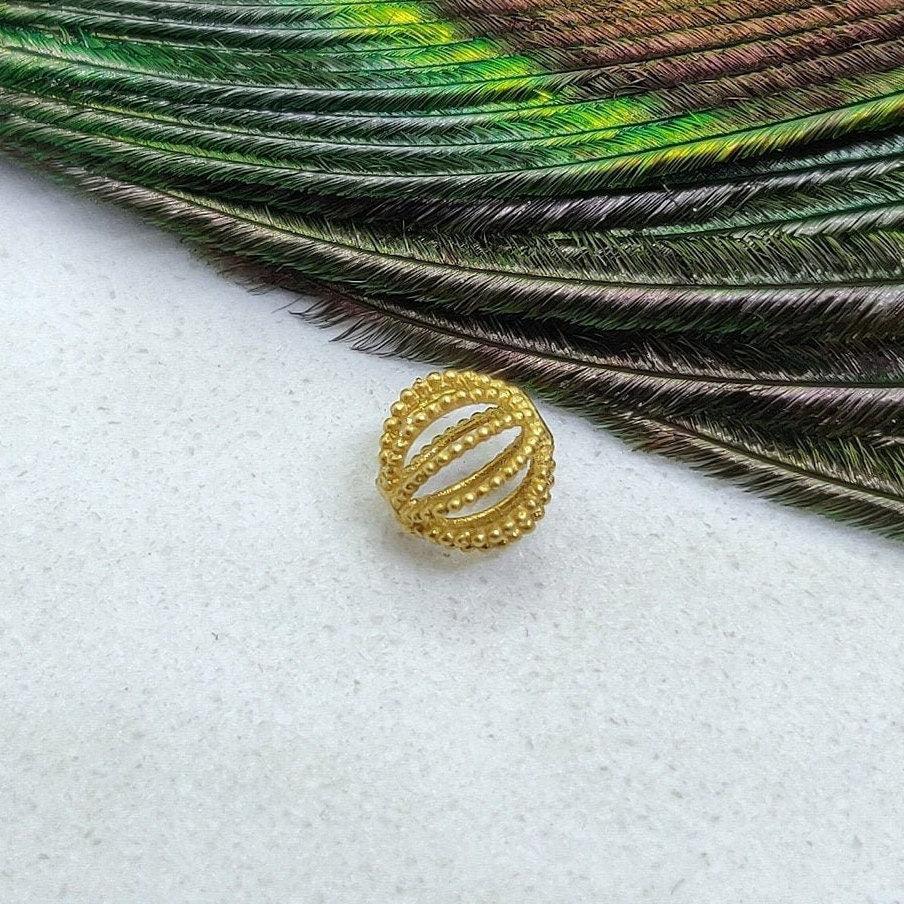 18K Solid Yellow Gold Fancy Gold Spacer Bead Components 6mm