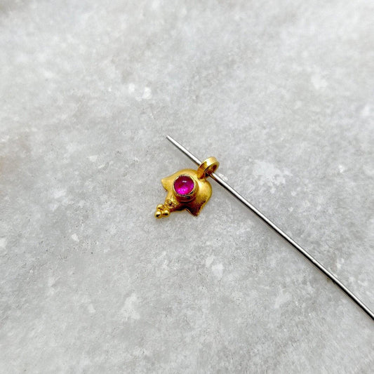 18k Solid Yellow Gold Minimalist Charm Pendant with Stone 9mm - Sar Gems