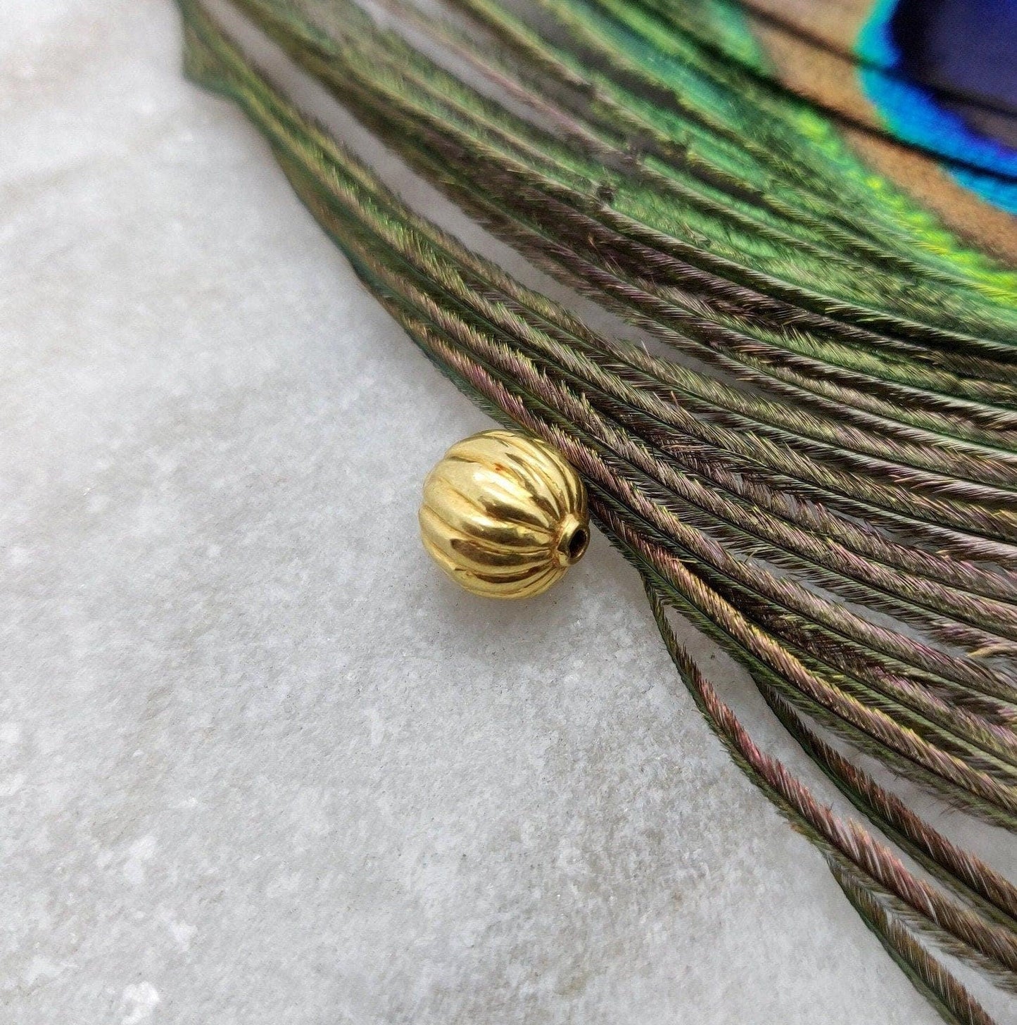 18 Carat Solid Yellow Gold Corrugated Gold Spacer Bead Components 8x9mm