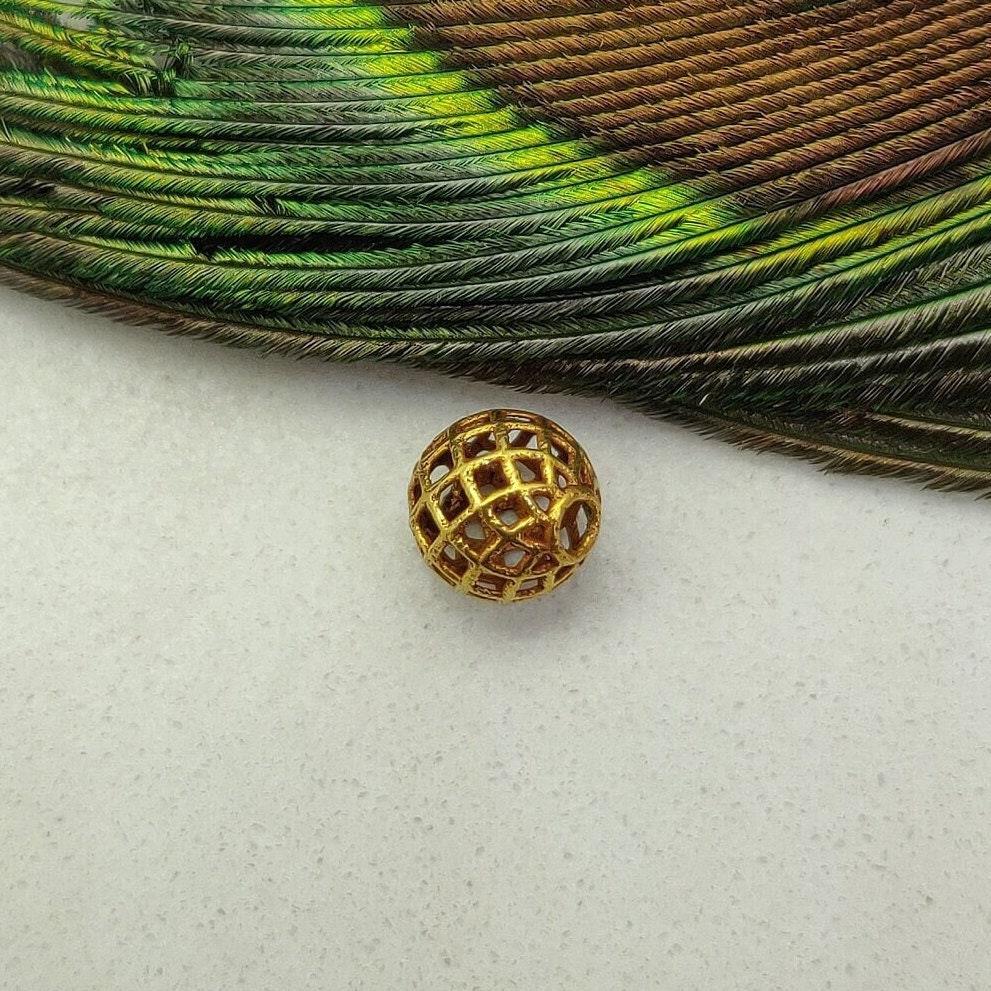 18 Carat Yellow Gold Mesh Round Gold Spacer Bead Components 8mm