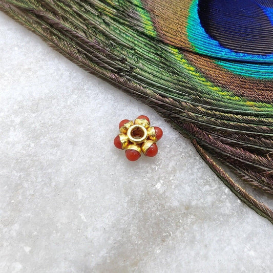 18K Gold Bead Wheel Coral Stone Gold Spacer Bead Components 8mm