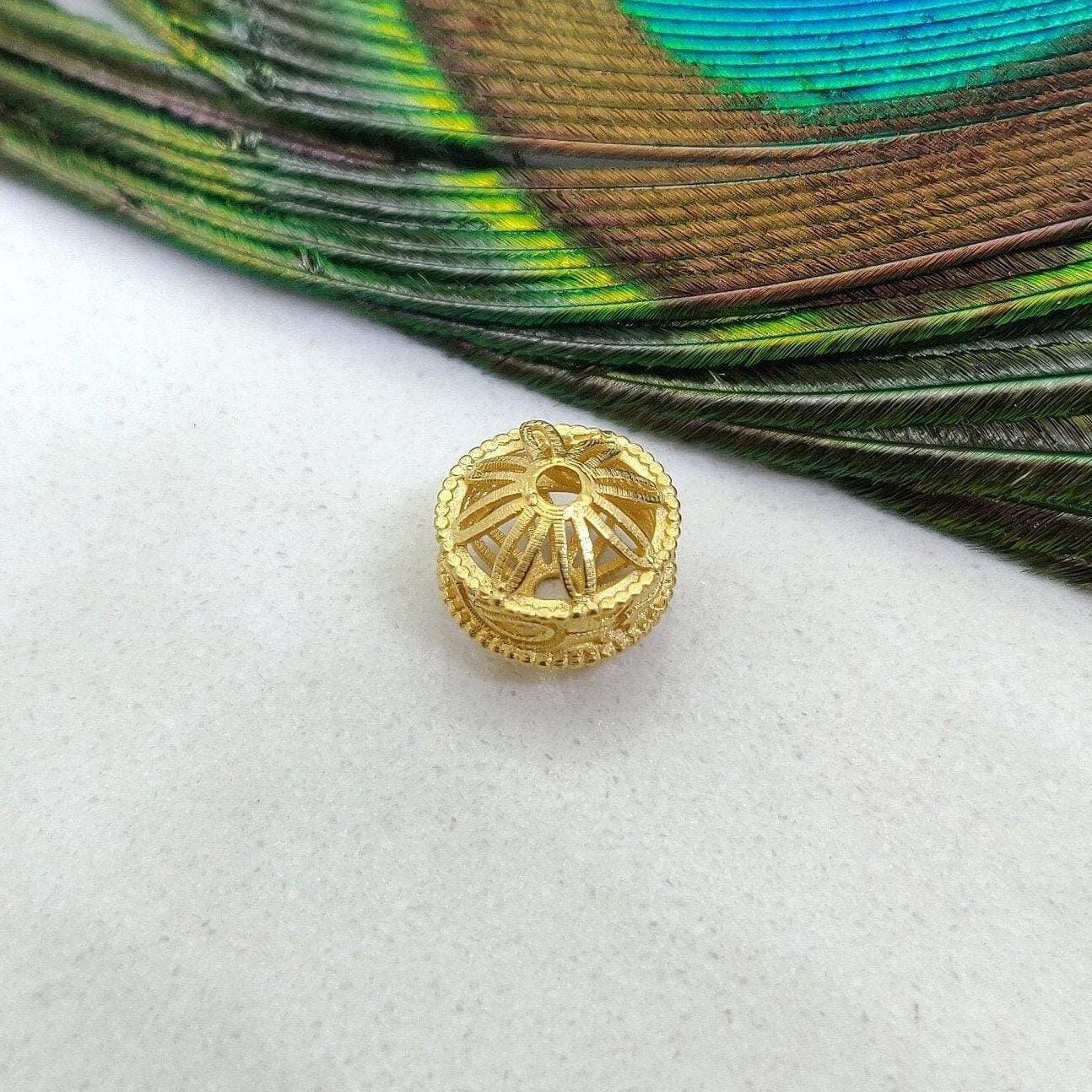 18K Yellow Gold Wheel Design Gold Spacer Bead Components Supply 10mm