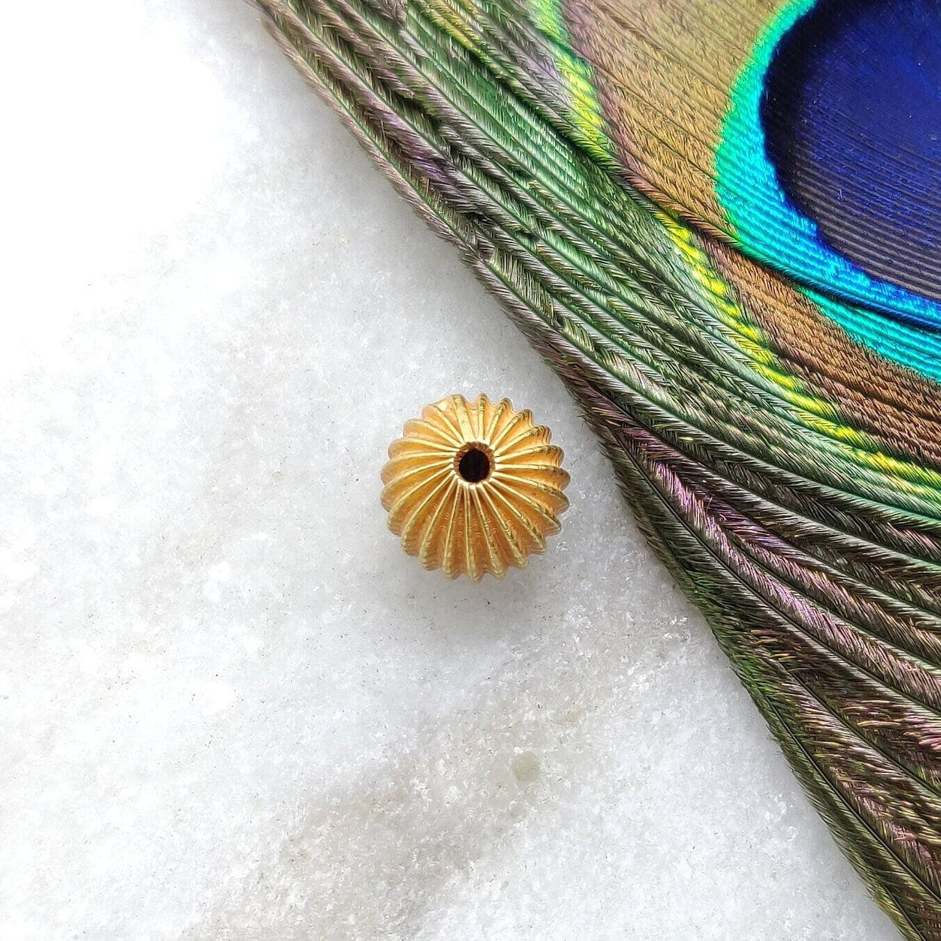 18KT Solid Yellow Gold Corrugated Gold Spacer Bead Components 10mm