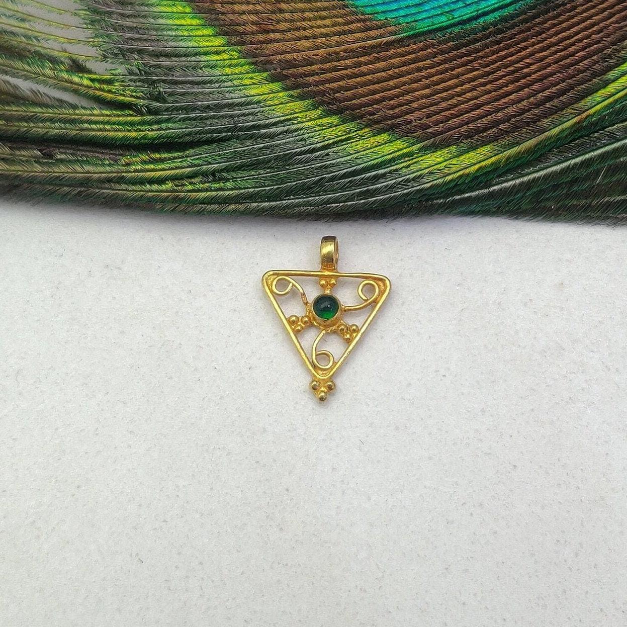 Delicate 18K Gold Gemstone Triangle Charm 12x11mm