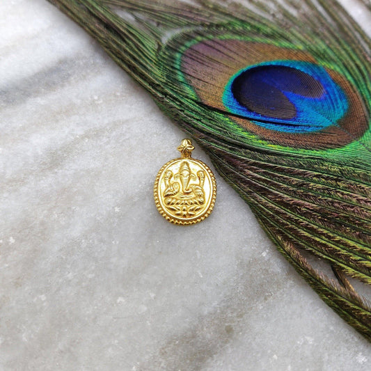 18k Solid Yellow Gold God Ganesha Pendant