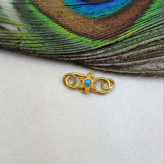 18 Karat Gold Turquoise Stones S-Clasp Finding 17mm: Blue