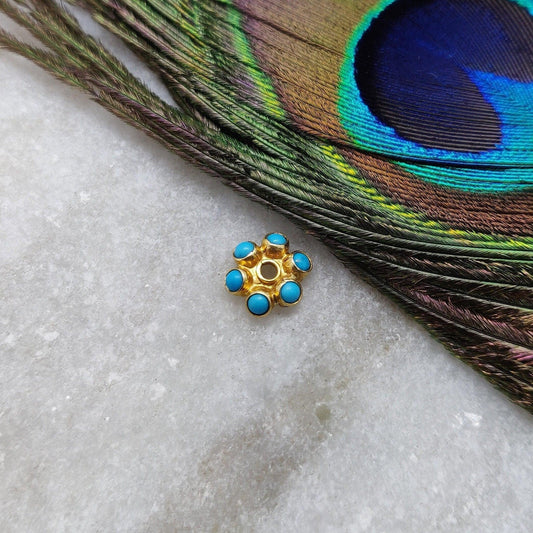 18 Karat Gold Turquoise Flower Spacer Bead