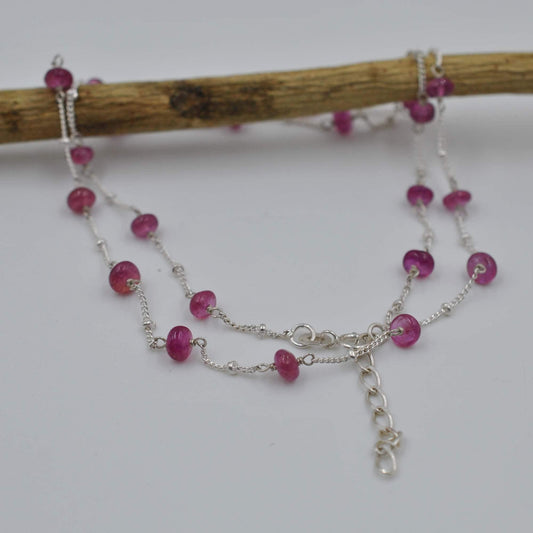 Sterling Silver Ruby Beaded Chain Necklace - Sar Gems