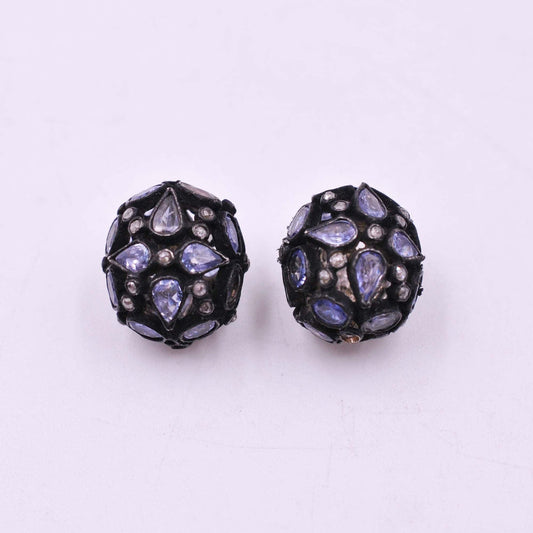 925 Sterling Silver Pave Diamond & Tanzanite Spacer Beads - view 3