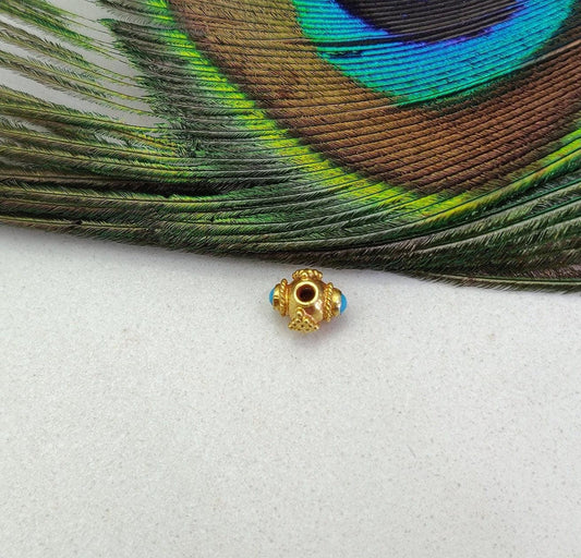 18 Carat Gold Stone studded Fancy Rondelle Spacer Bead 6mm