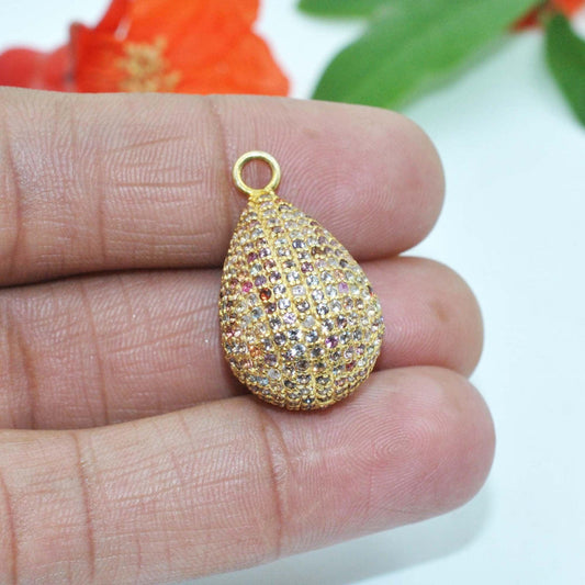 925 Sterling Silver Multi Sapphire Teardrop Charm