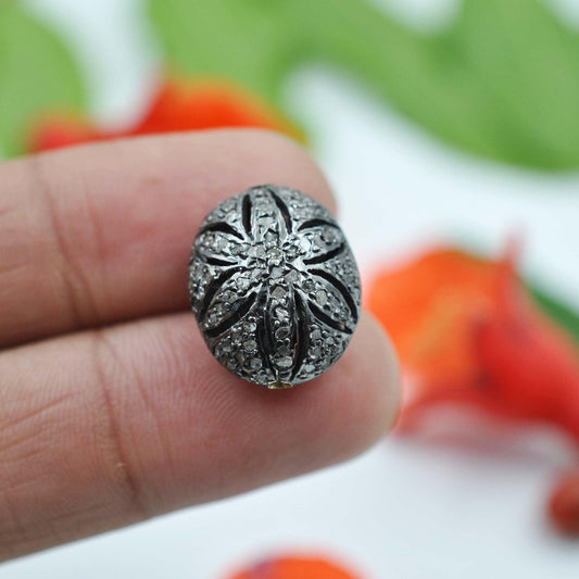 925 Sterling Silver Pave Diamond Oxidized Beads - SAR Gems