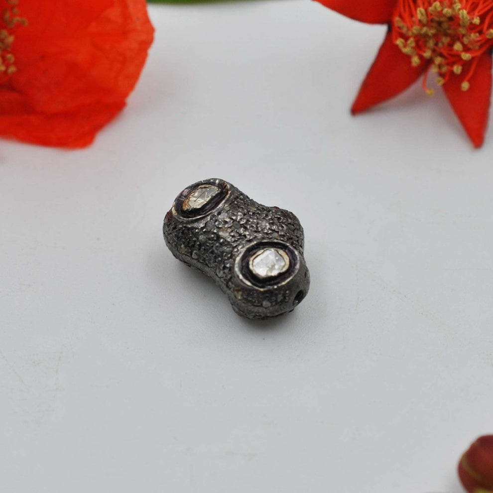 925 Sterling Silver Uncut Pave Polki Diamond Fancy Bead