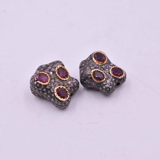 Sterling Silver Multi-Gemstone with Diamond Accents Spacer Bead - view 3