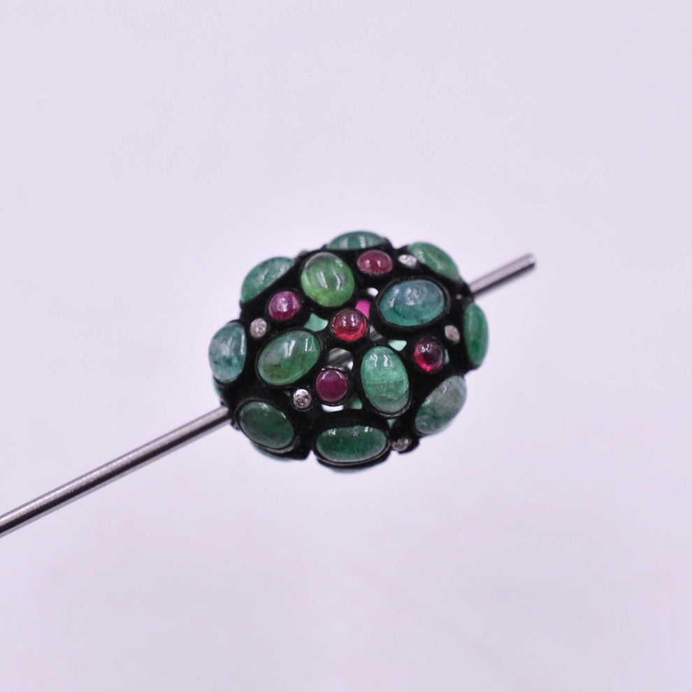 925 Sterling Silver Pave Diamond with Ruby & Emerald Beads