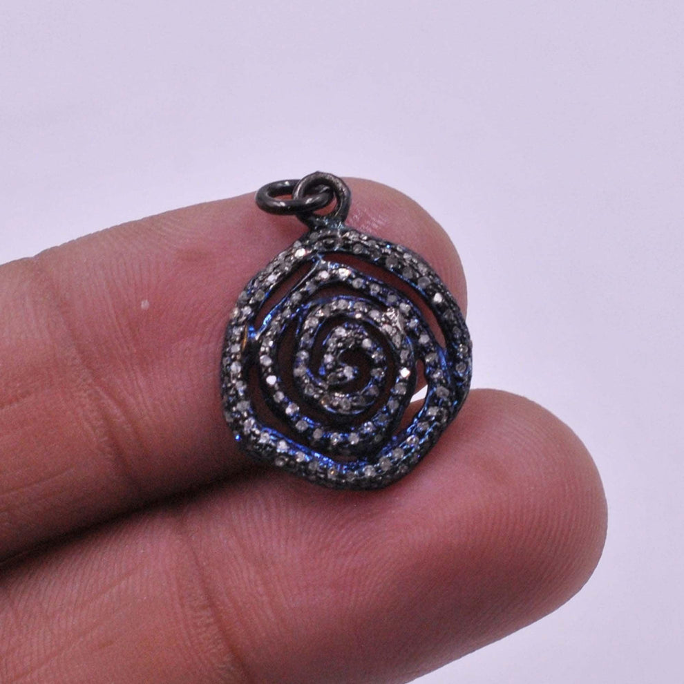 925 Sterling Silver Pave Diamond Spiral Pendant