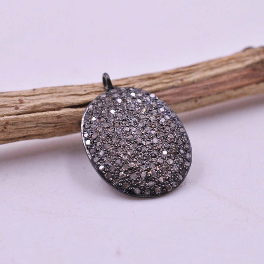925 Sterling Silver Pave Diamond Oval Pendant - view 3
