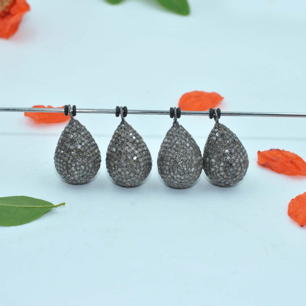 925 Sterling Silver Pave Diamond Teardrop Charm