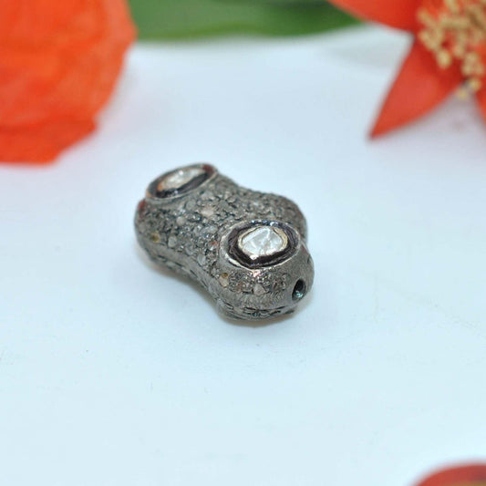925 Sterling Silver Uncut Pave Polki Diamond Fancy Bead - view 3