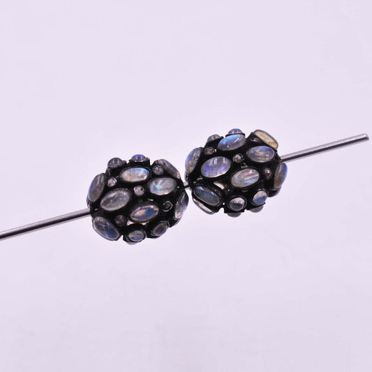 925 Sterling Silver Pave Diamond & Labradorite Beads - view 3