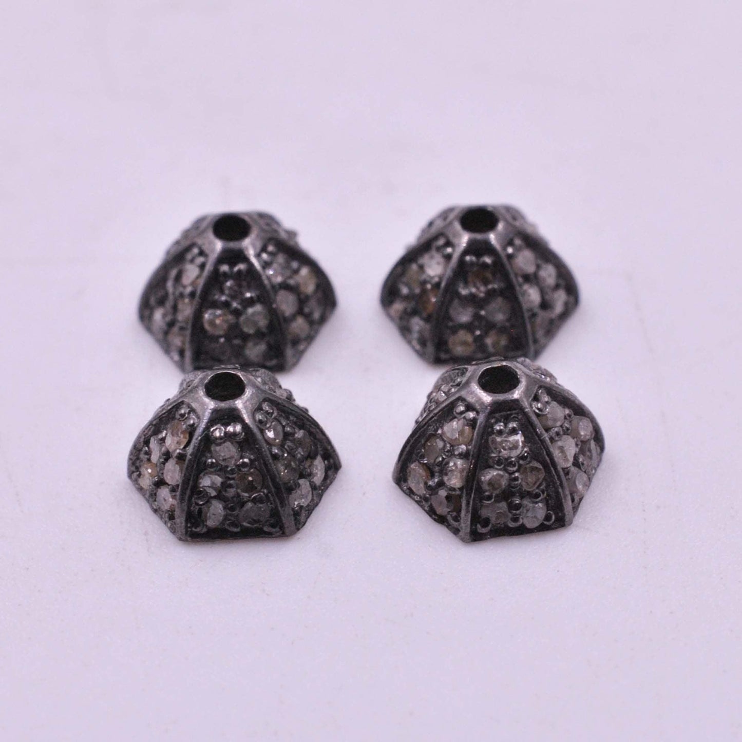 925 Sterling Silver Pave Diamond Bead Caps - SAR Gems