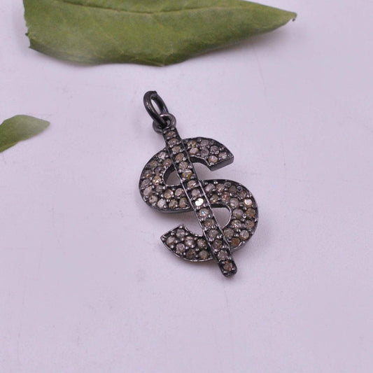 Silver Pave Diamond Dollar Sign Charm Pendant