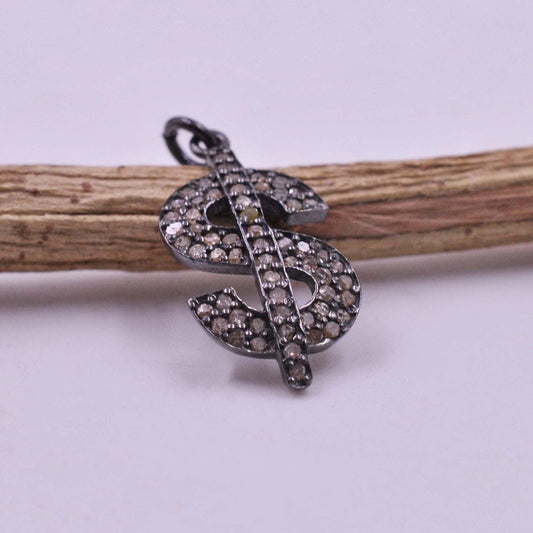 Silver Pave Diamond Dollar Sign Charm Pendant - view 3