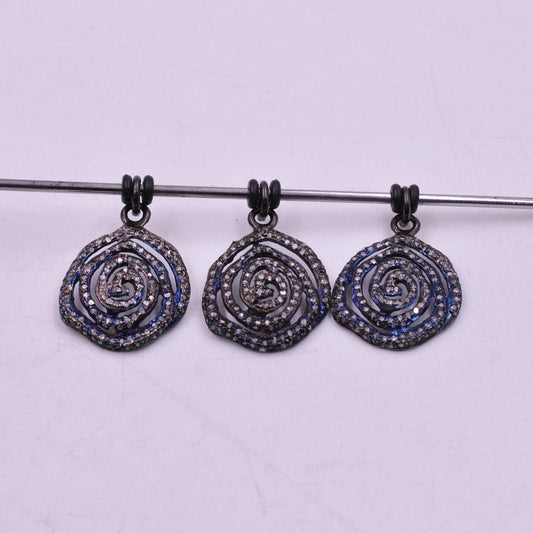 925 Sterling Silver Pave Diamond Spiral Pendant - view 3