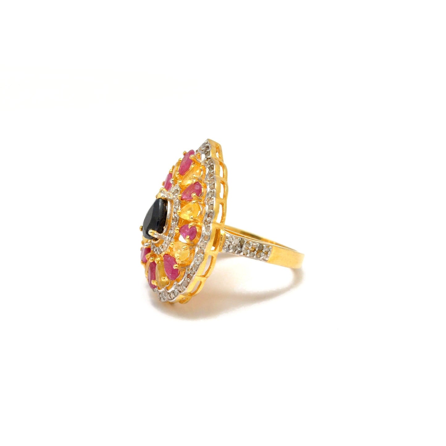Multi Gemstone Diamond Victorian 18k Gold Ring Size 7 - SAR Gems