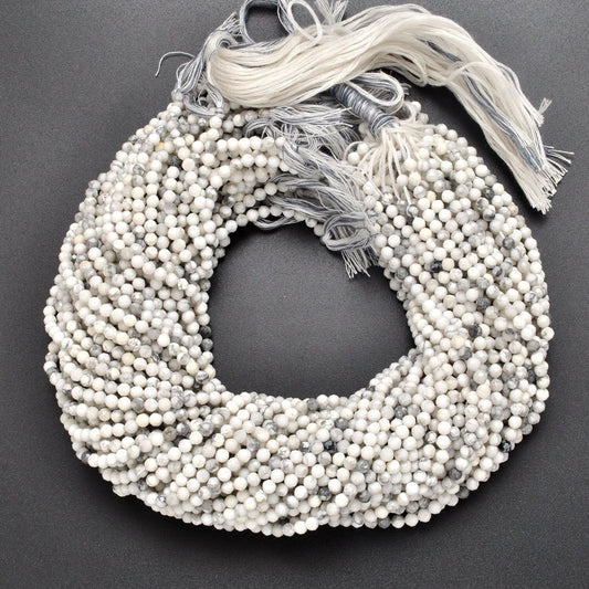 White Howlite Round Faceted Gemstone Beads 12.5" Strand - SAR Gems