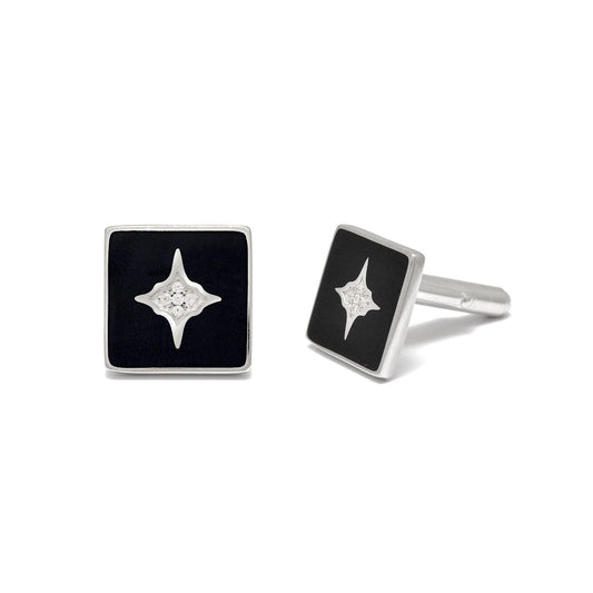 925 Sterling Silver Cubic Zirconia Starburst Black Cufflinks Jewelry - Sar Gems