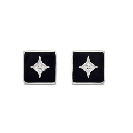 925 Sterling Silver Cubic Zirconia Starburst Black Cufflinks Jewelry - Sar Gems