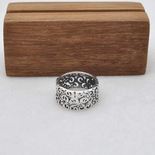 Filigree Silver Wide Band Ring Size 8 - SAR Gems