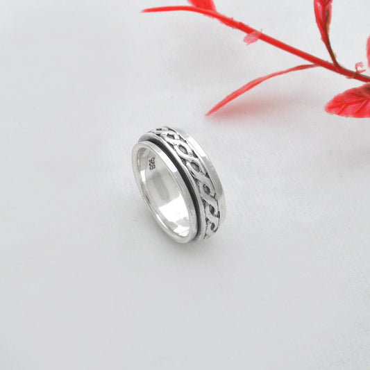 Spinner Silver Curb Band Ring Size 7 - SAR Gems