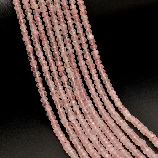 Natural Rose Quartz Round Faceted Gemstone Beads 13" Strand - SAR Gems