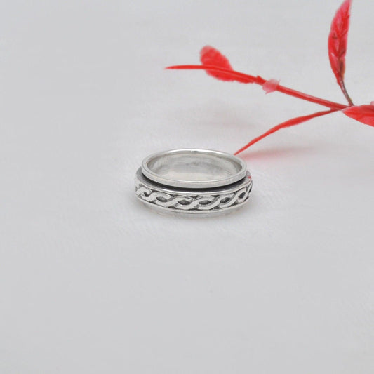 Spinner Silver Curb Band Ring Size 7 - SAR Gems
