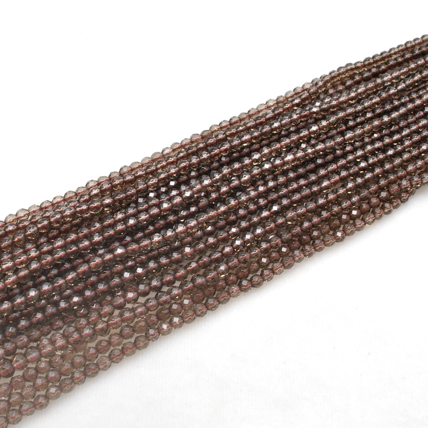 Natural Smoky Quartz Round Faceted Gemstone Beads 15" Strand - SAR Gems