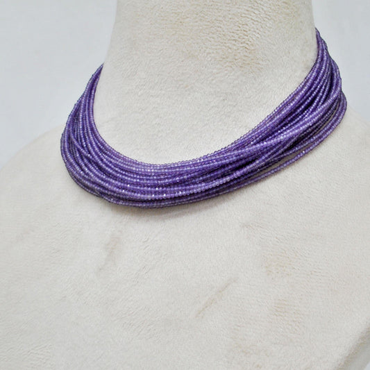 Natural Purple Amethyst Faceted Rondelle Gemstone Beads Strand - view 3