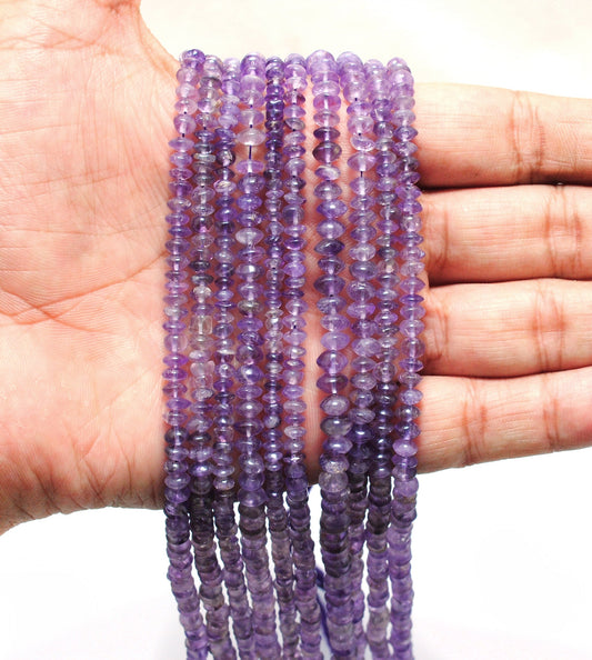 Natural Amethyst Button Beads – 5-6mm, 15" Strand, Smooth Gemstones for DIY Jewelry Making - view 3