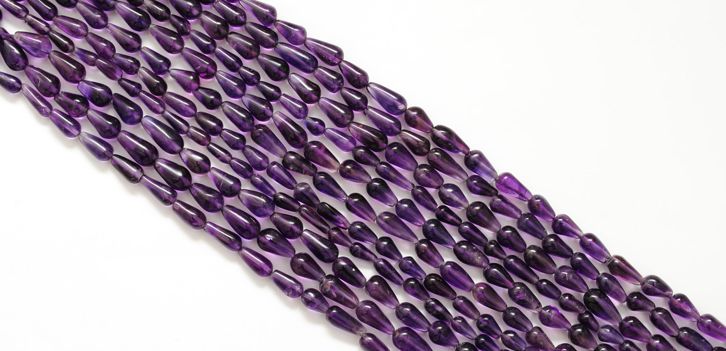 Natural Amethyst Drop Beads – 5x8 to 6x11mm – Straight Drilled Loose Gemstone 14" Strand