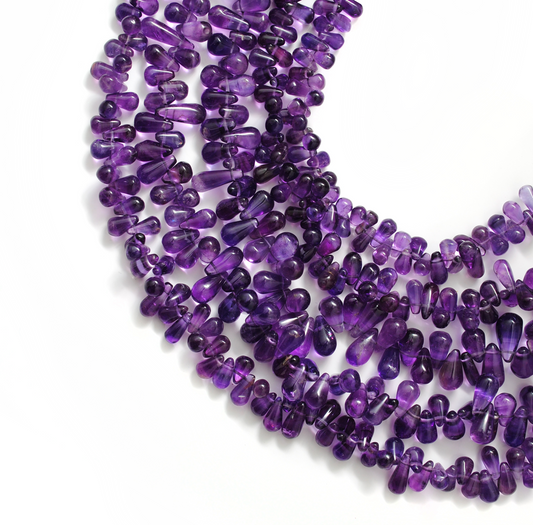 Natural Amethyst Drop Beads, 3x6-7x11mm Mixed Size, 16-Inch Strand for Necklace & Bracelet Making