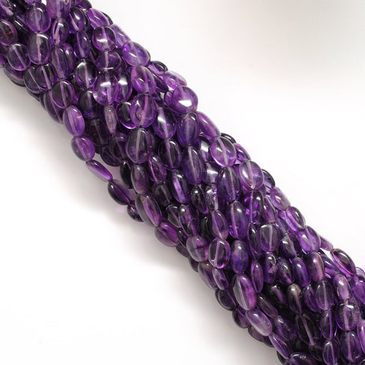 Natural Amethyst Oval Gemstone Beads – 5x10-9x13mm Mixed Sizes – 15" Strand (41 Stones) - view 3