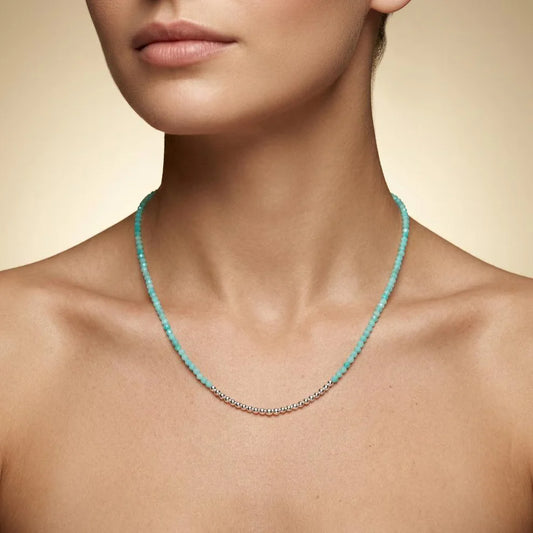 Amazonite Faceted Silver Charm Necklace 18"