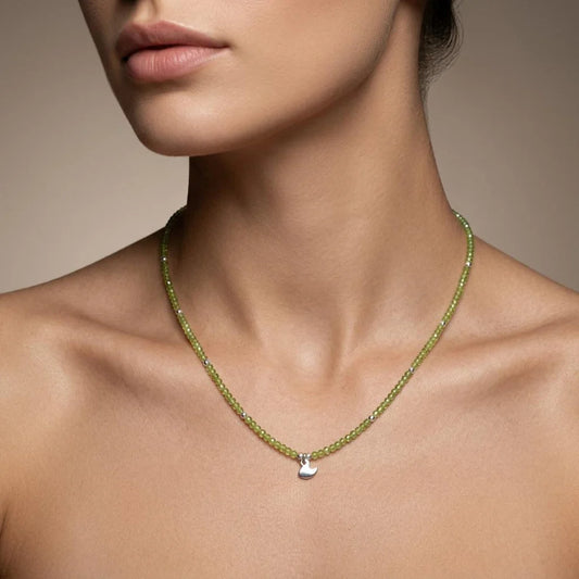 Peridot Rondelle Beaded Necklace 2mm