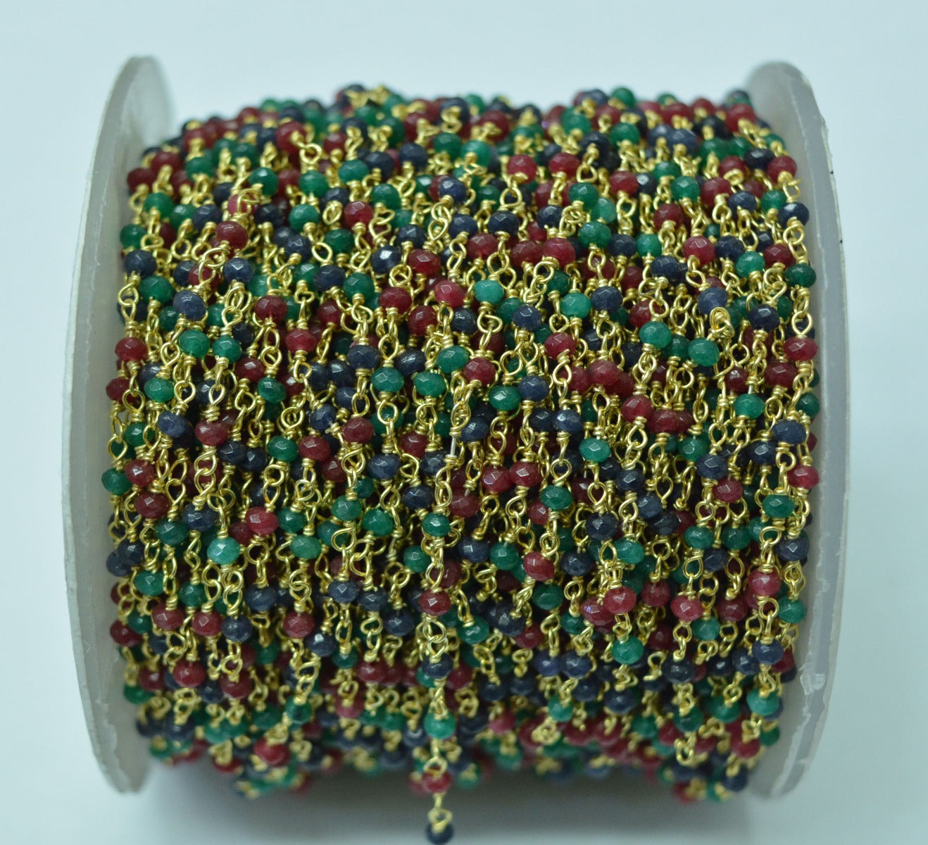 Elegant Emerald Rosary Chain in 925 Silver Gold - 2.00mm