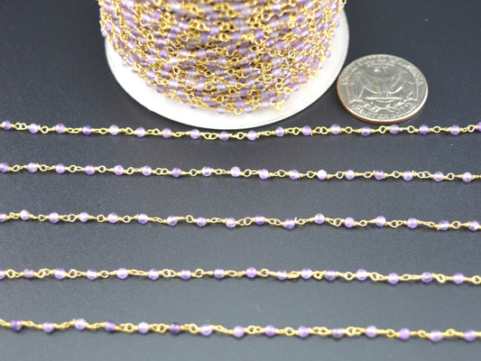 Amethyst Rosary Chain, 925 Sterling Silver, 2mm Faceted - view 3